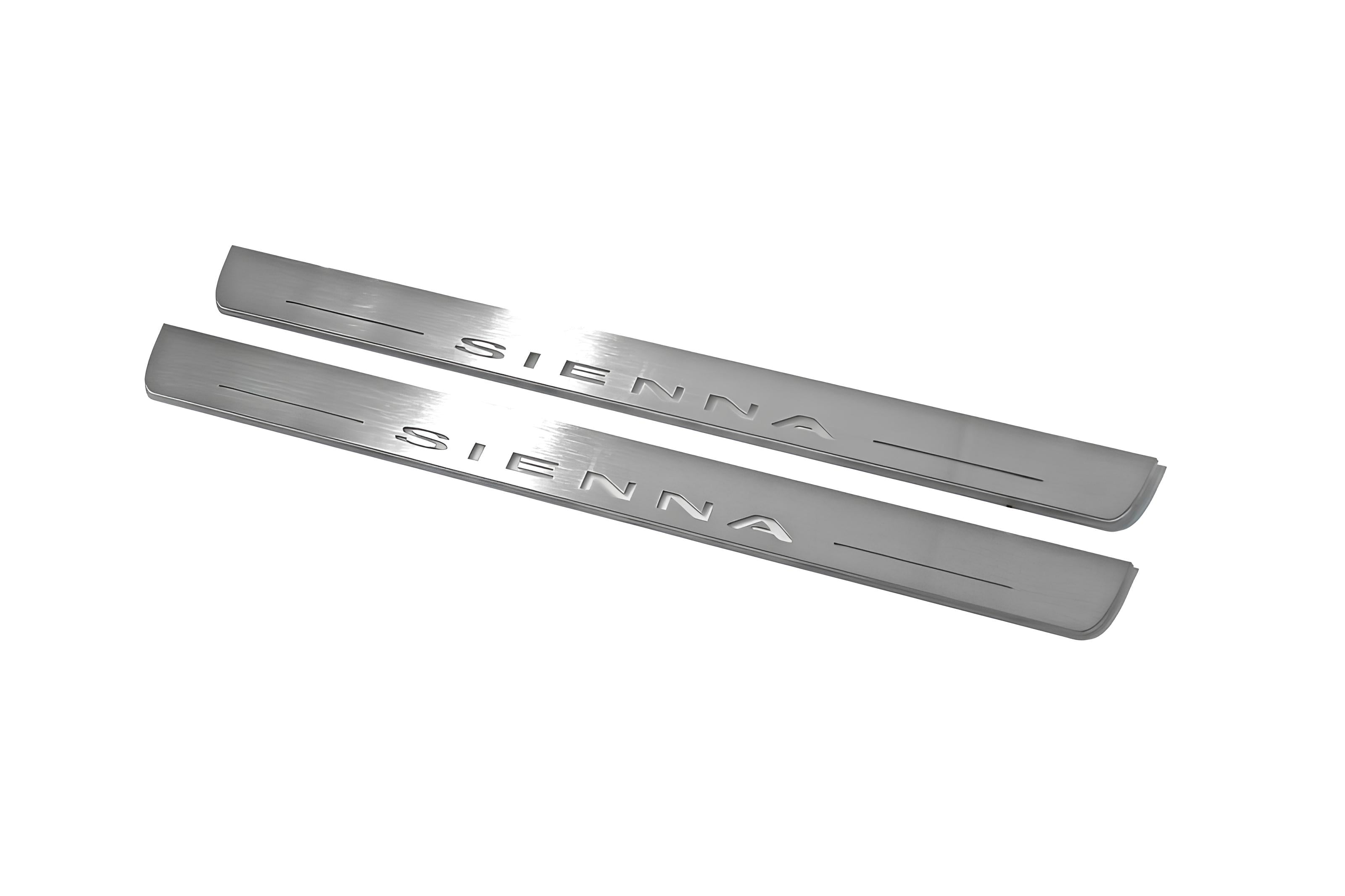 Illuminated LED Door Sill Tread Plates Toyota Sienna III 2011–2020 With Sienna Logo Toyota Led Door Sills opdesign