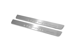 Illuminated LED Door Sill Tread Plates Renault Sandero Stepway II 2013+ With Stepway Logo Renault Led Door Sills opdesign