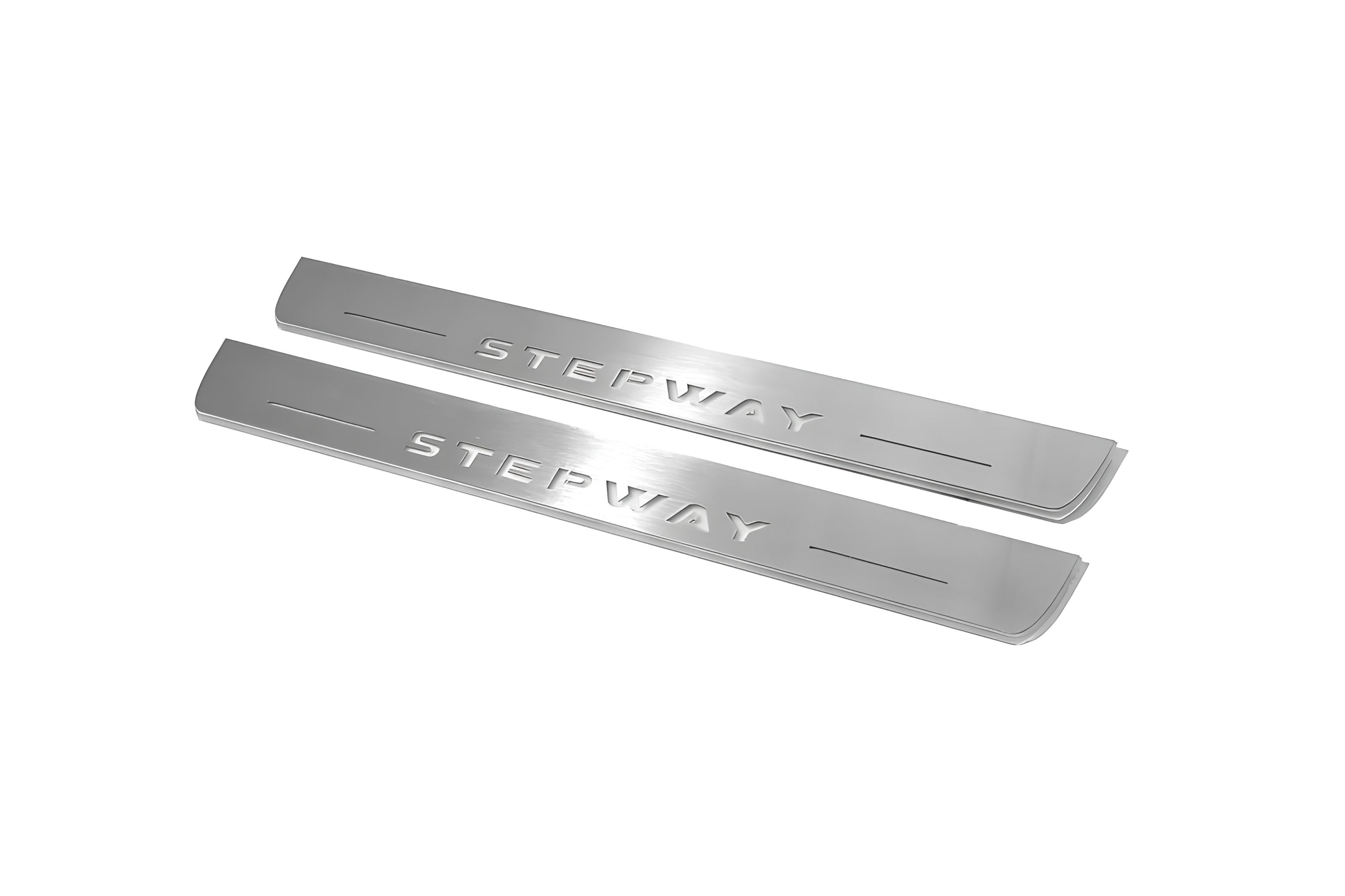 Illuminated LED Door Sill Tread Plates Renault Sandero Stepway II 2013+ With Stepway Logo Renault Led Door Sills opdesign