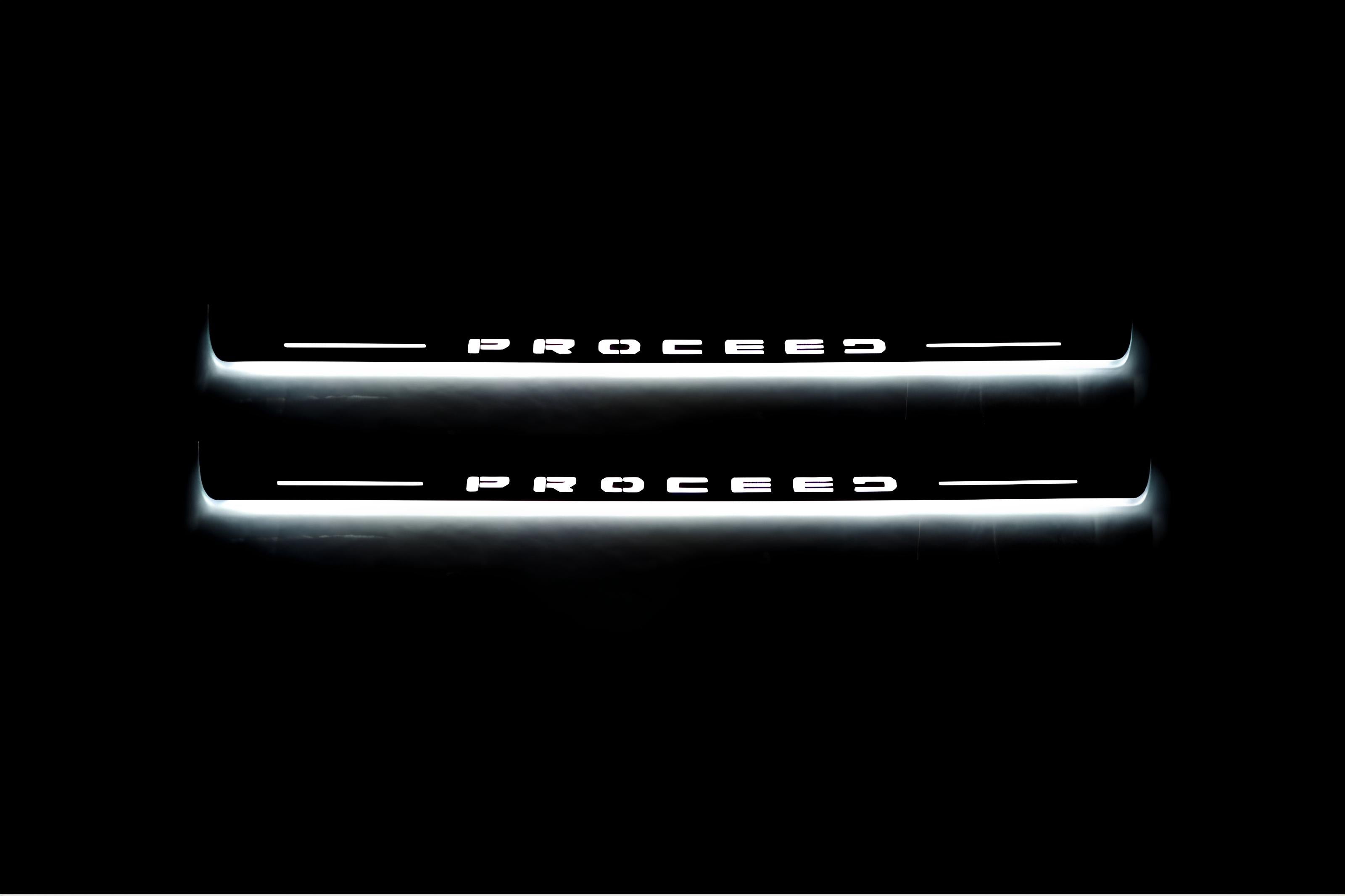 Illuminated LED Door Sill Tread Plates KIA Proceed III 2018-2024 With Proceed Logo KIA Led Door Sills opdesign