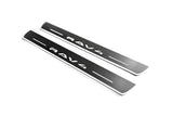 Toyota Rav4 VI XA60 2025-2026 illuminated entry guards in stainless steel with Rav4 logo