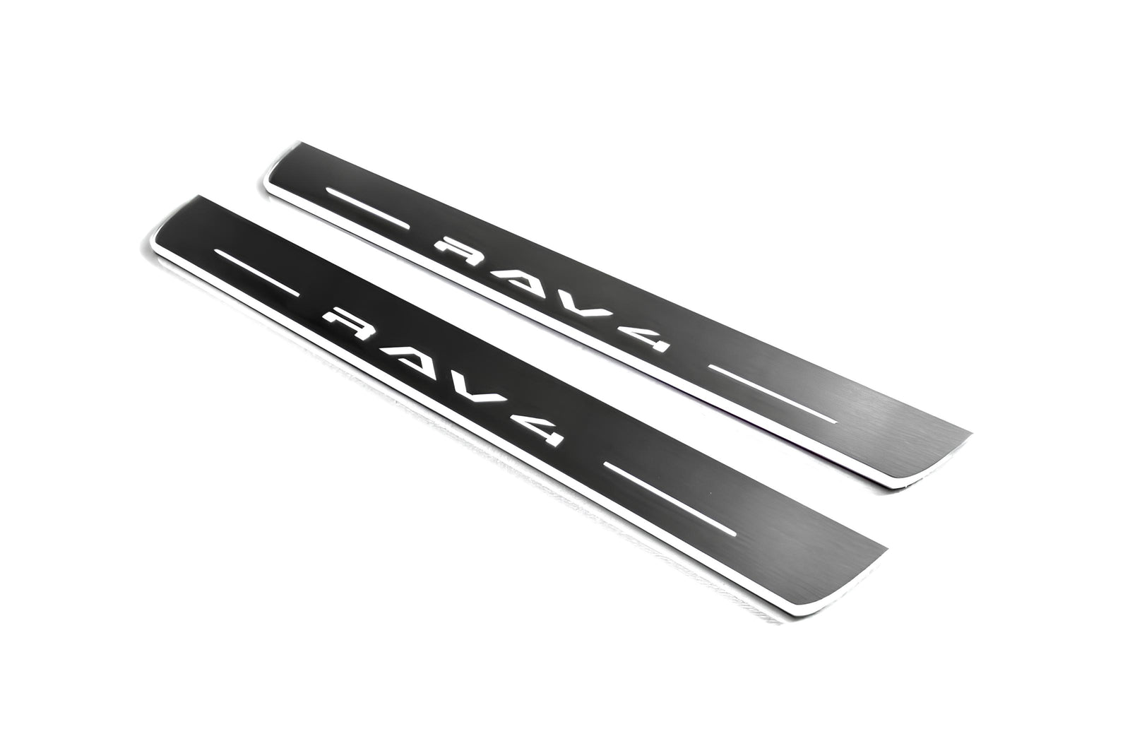 Toyota Rav4 VI XA60 2025-2026 illuminated entry guards in stainless steel with Rav4 logo