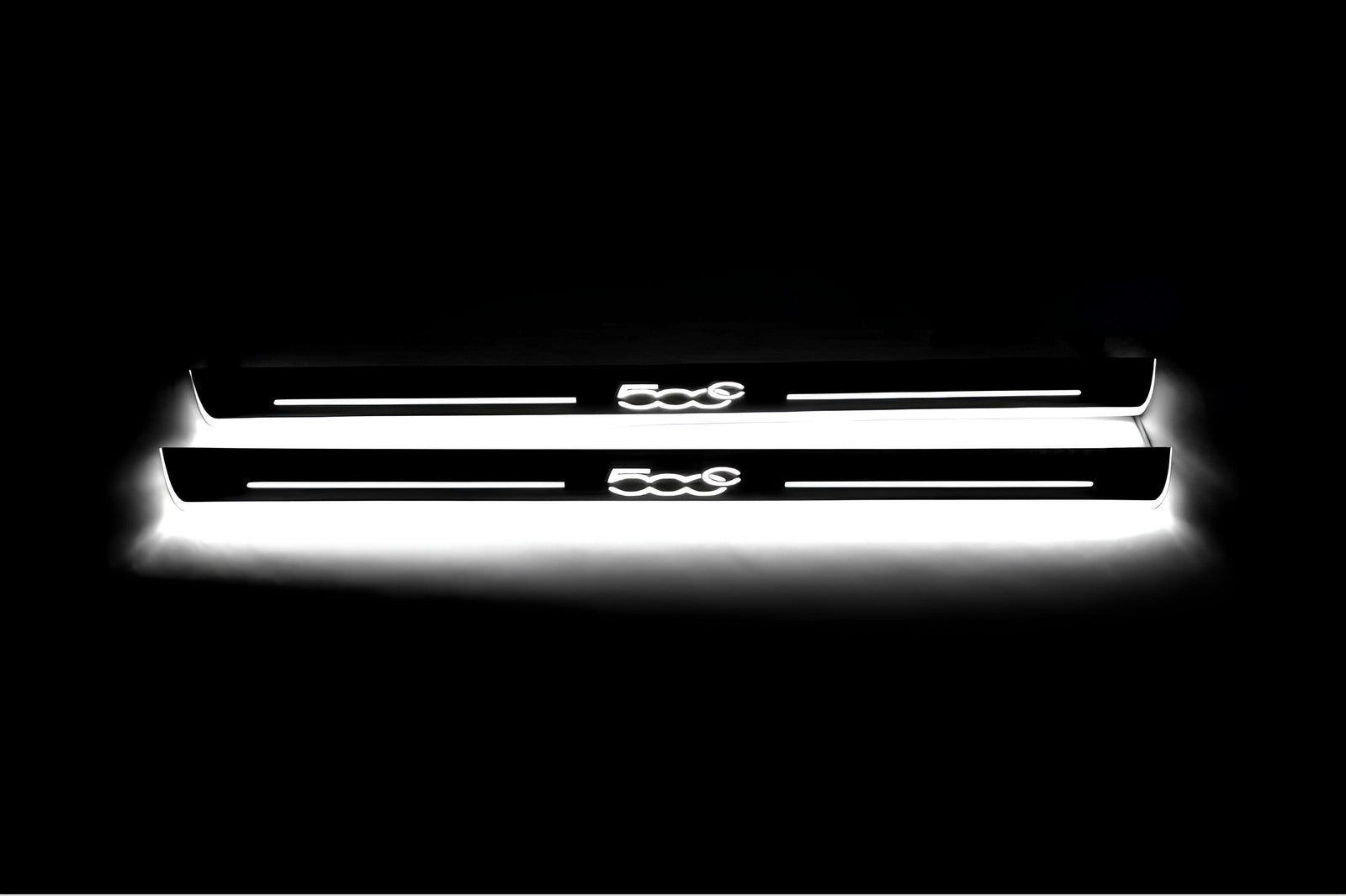 Fiat 500C 2009+ LED door sill plates stainless steel with 500C logo