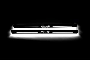 Illuminated LED Door Sill Tread Plates Fiat 500C 2009+ With 500C Logo Fiat Led Door Sills opdesign