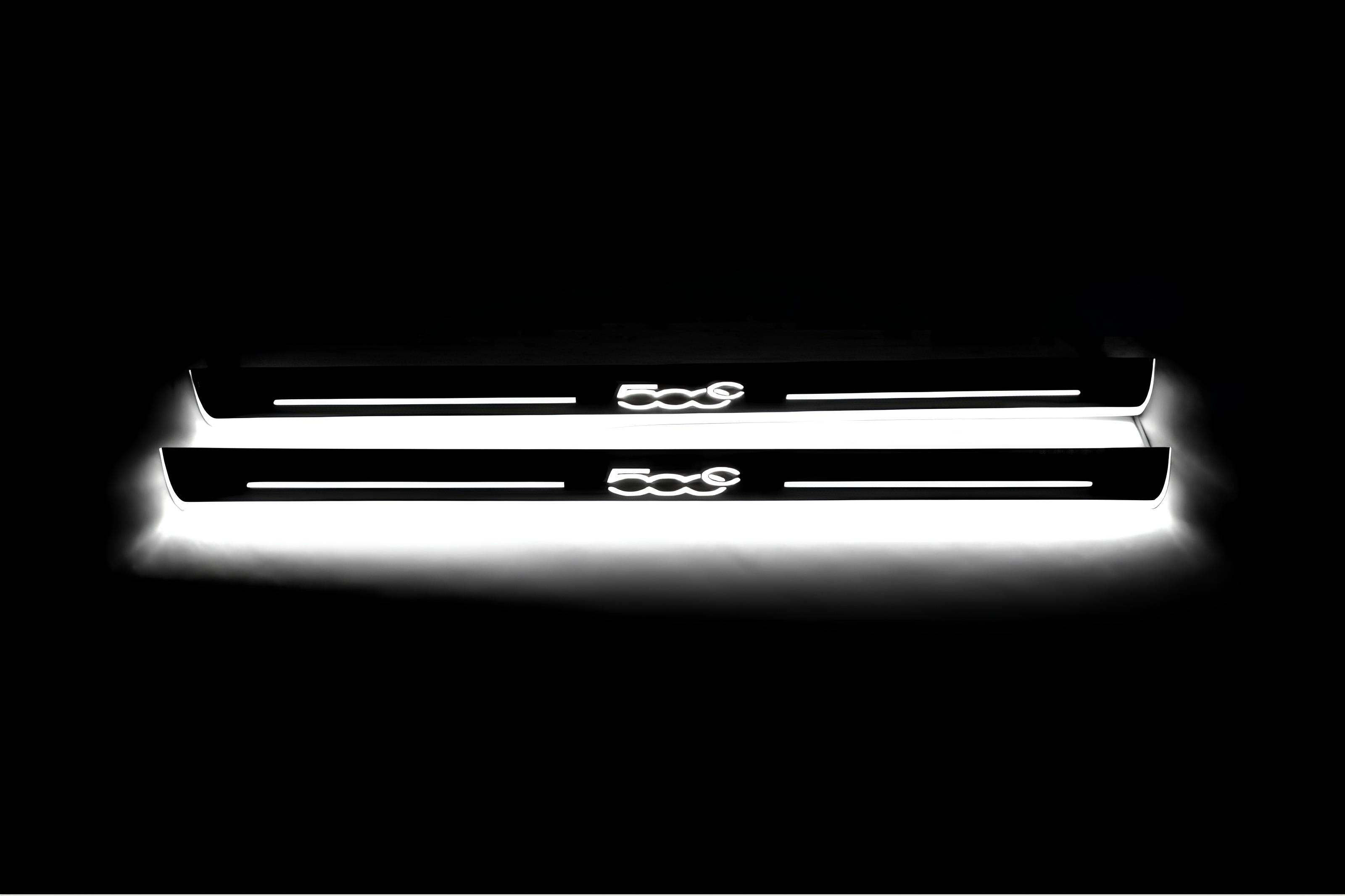 Illuminated LED Door Sill Tread Plates Fiat 500C 2009+ With 500C Logo Fiat Led Door Sills opdesign