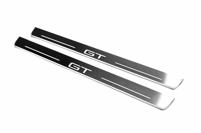 Ford Mach-E 2020+ LED door sill plates in stainless steel with GT logo