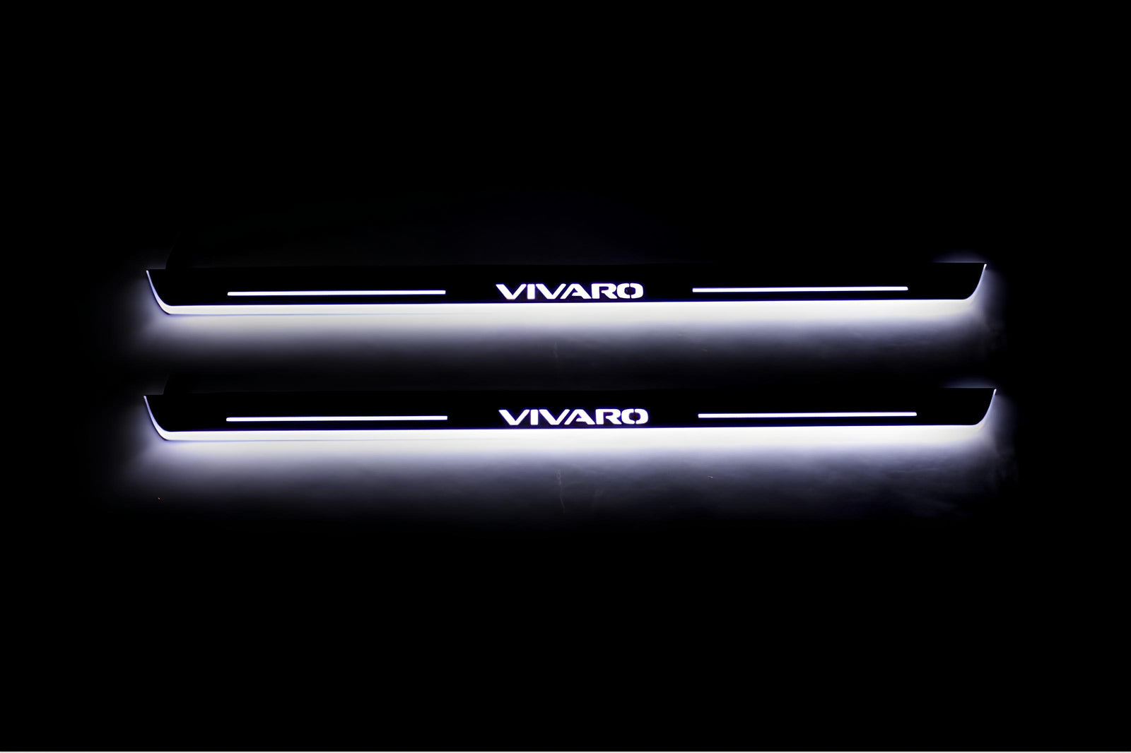 LED door sill plates Opel Vivaro I X83 2001+ in stainless steel with Vivaro logo