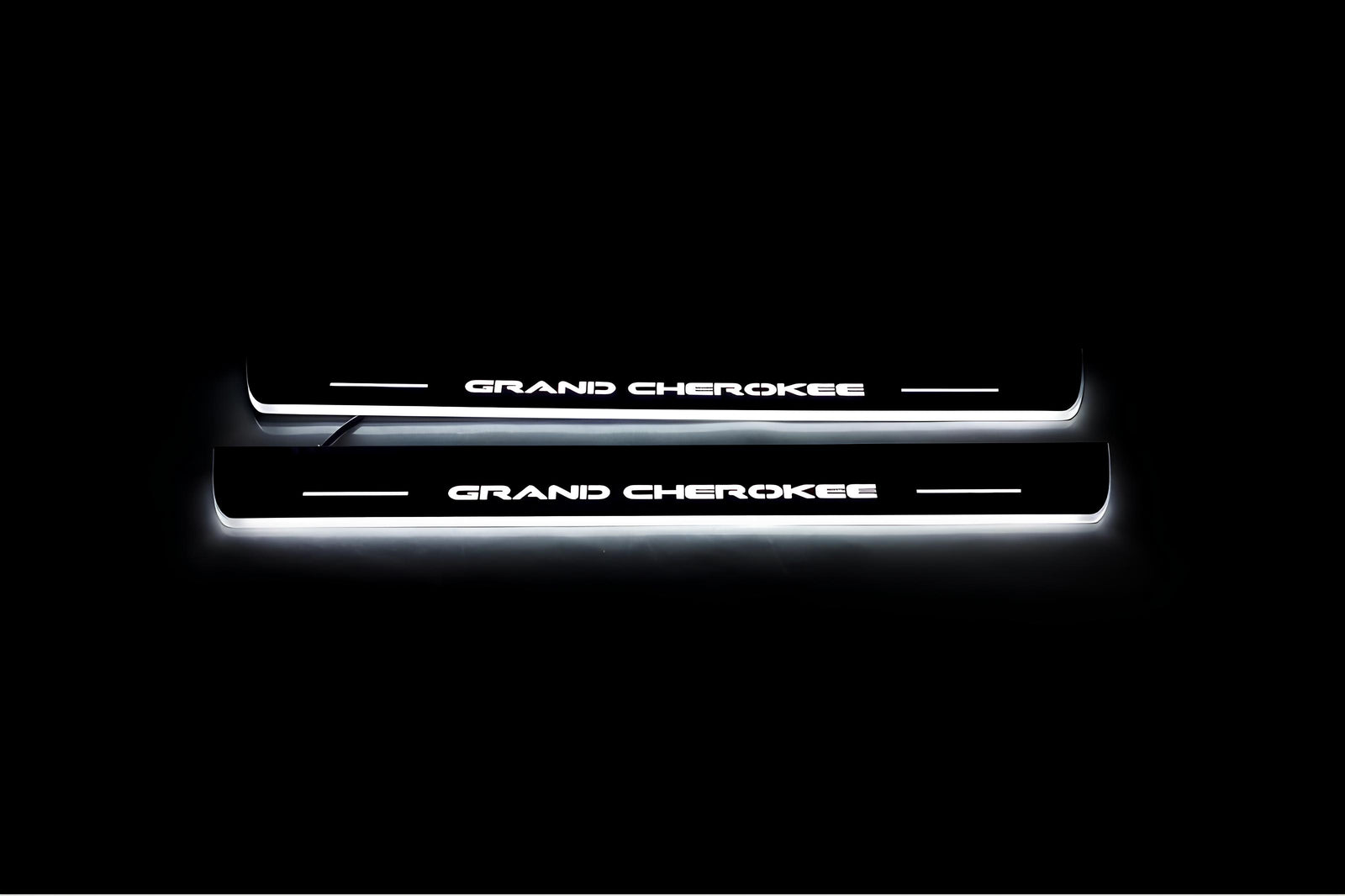 LED door sill plates for Jeep Grand Cherokee IV WK2 2010+ stainless steel with Grand Cherokee logo