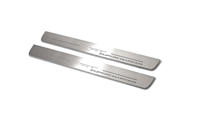 Dodge Durango III 2011+ stainless steel LED door sill plates with SRT Supercharged logo