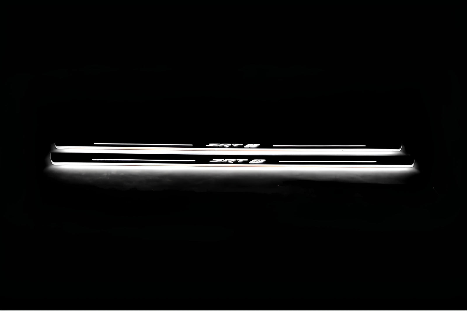 Dodge Challenger 2008+ stainless steel LED door sill plates with SRT8 logo