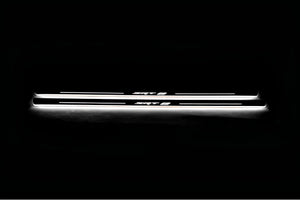 Illuminated LED Door Sill Tread Plates Dodge Challenger 2008-2023 With SRT8 Logo Dodge Led Door Sills opdesign