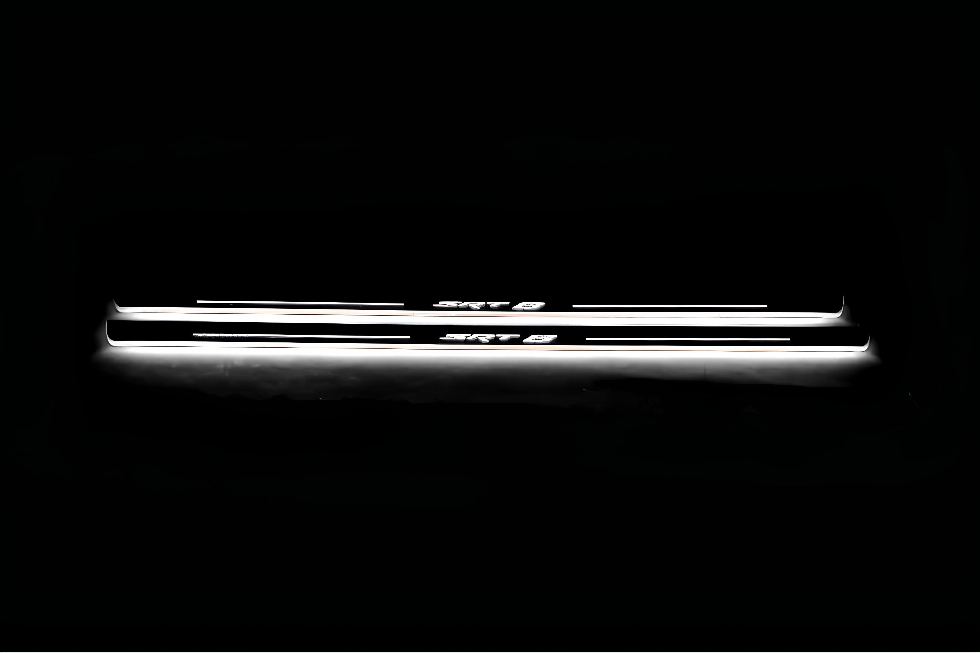 Illuminated LED Door Sill Tread Plates Dodge Challenger 2008-2023 With SRT8 Logo Dodge Led Door Sills opdesign