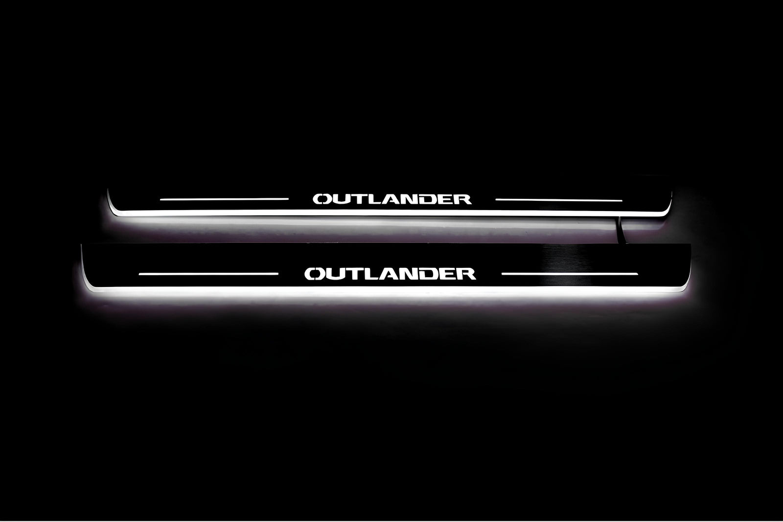 LED door sill plates for Mitsubishi Outlander II CW 2007+ stainless steel with Outlander logo
