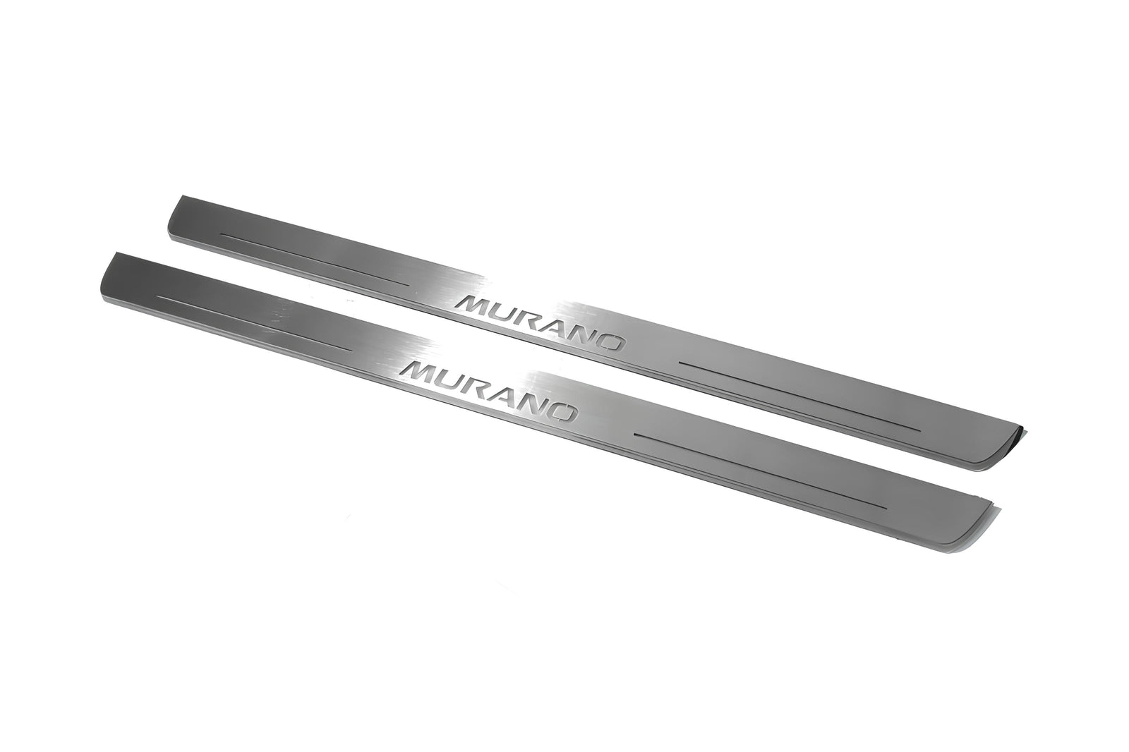 Nissan Murano III 2014+ illuminated entry guards in stainless steel with Murano logo