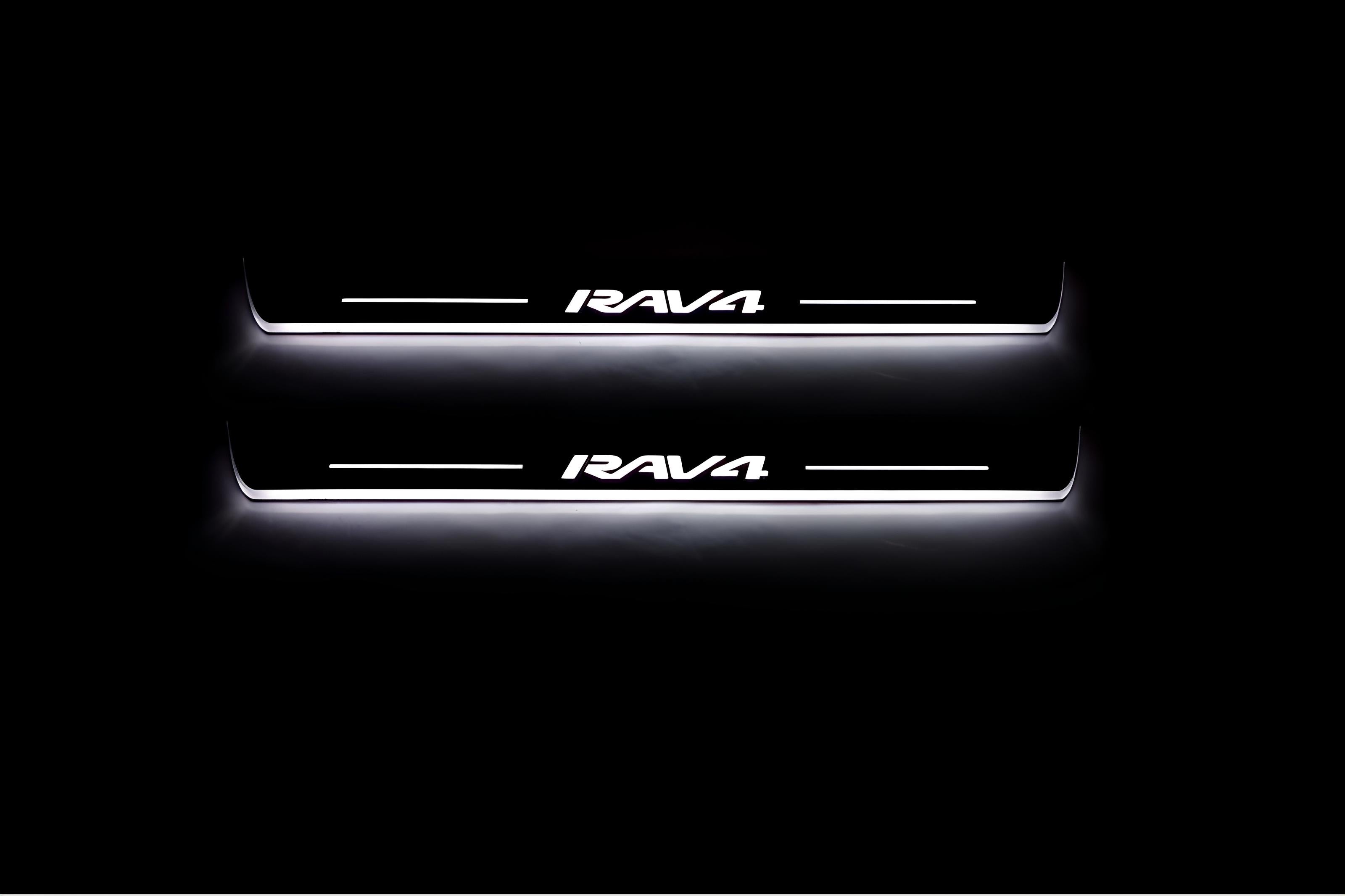 Illuminated LED Door Sill Tread Plates Toyota Rav4 IV 2013-2018 With Rav4 Logo Toyota Led Door Sills opdesign