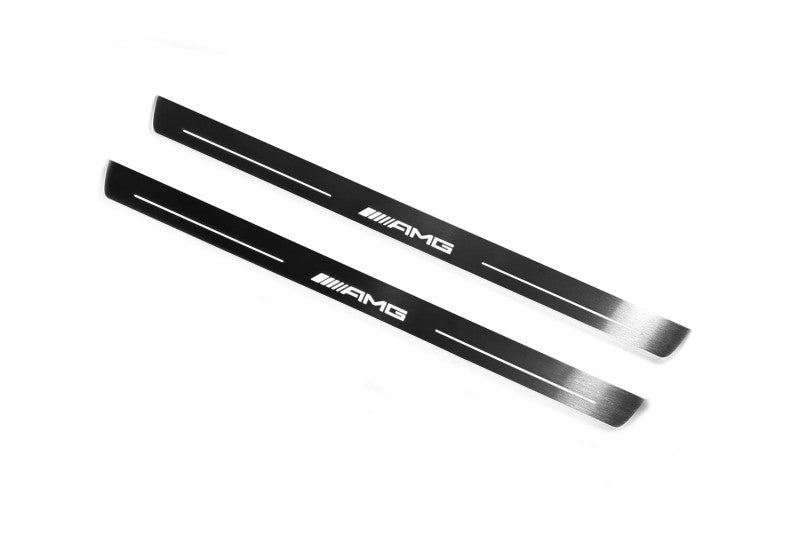 LED door sill plates Mercedes C W213 Coupe 2016+ stainless steel with AMG logo