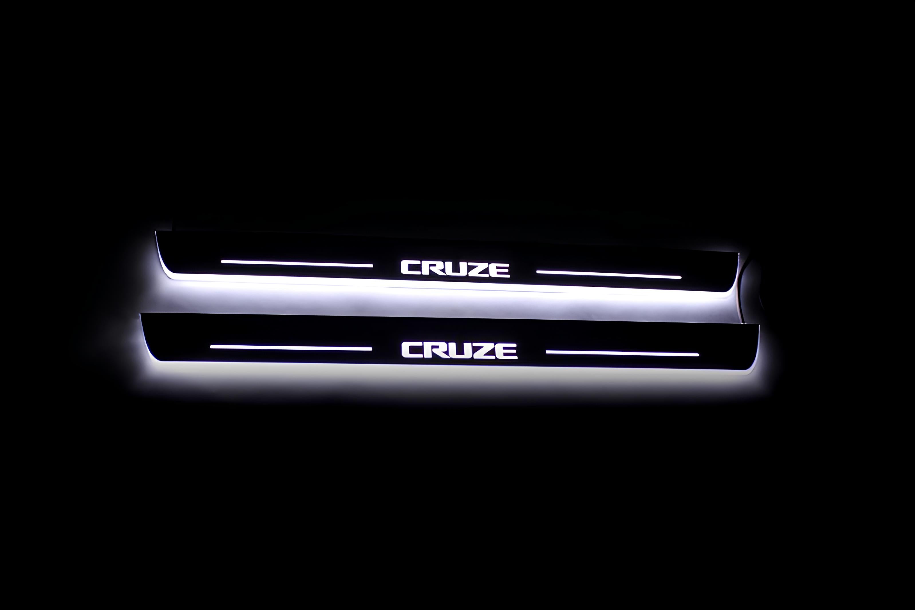Illuminated LED Door Sill Tread Plates Chevrolet Cruze I 2008-2016 With Cruze Logo Chevrolet Led Door Sills opdesign