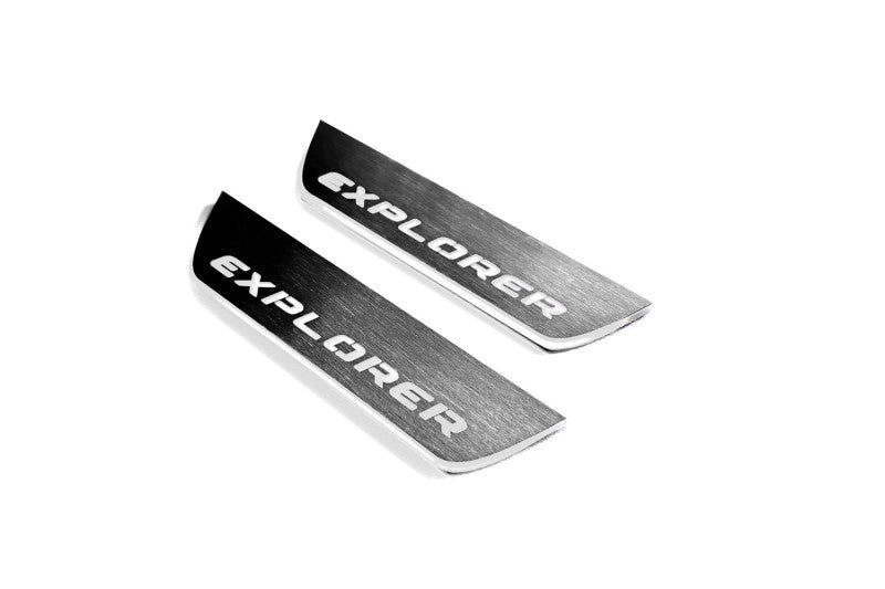 Illuminated LED Door Sill Tread Plates Ford Explorer V 2011-2019 With Explorer Logo Ford Led Door Sills opdesign