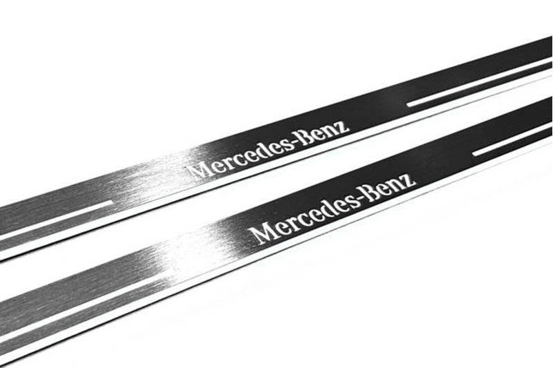 LED door sill plates Mercedes V-Class W447 2014+ in stainless steel with Mercedes-Benz logo