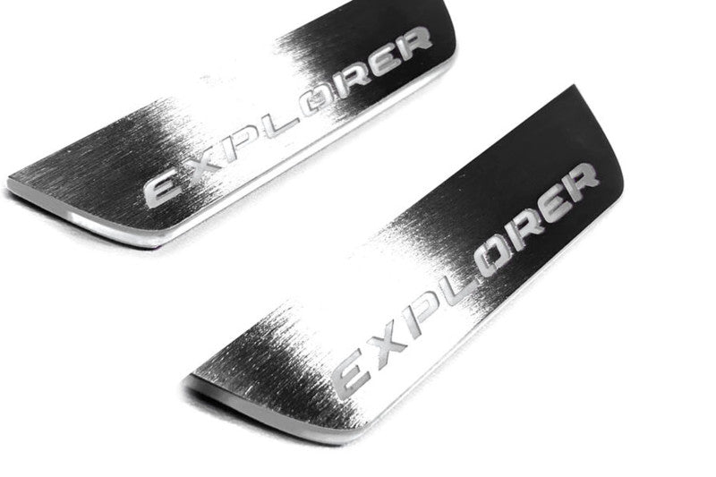 Illuminated LED Door Sill Tread Plates Ford Explorer V 2011-2019 With Explorer Logo Ford Led Door Sills opdesign