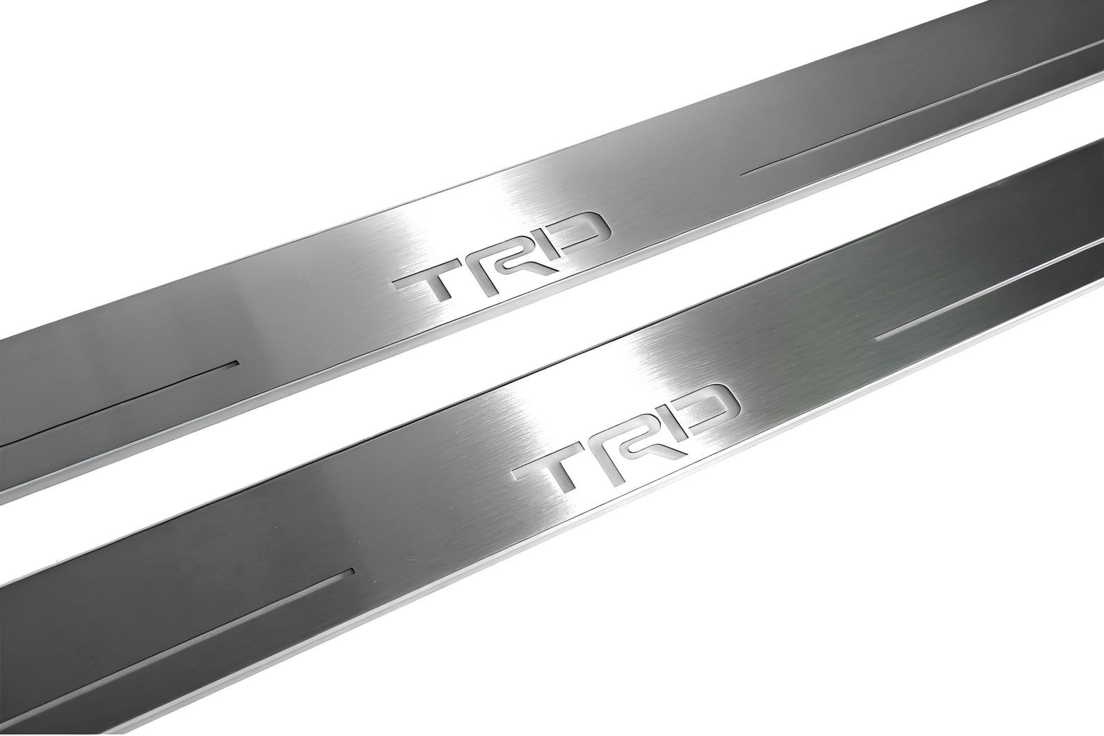 Toyota Camry V70 2018+ LED door sill plates in stainless steel with TRD logo