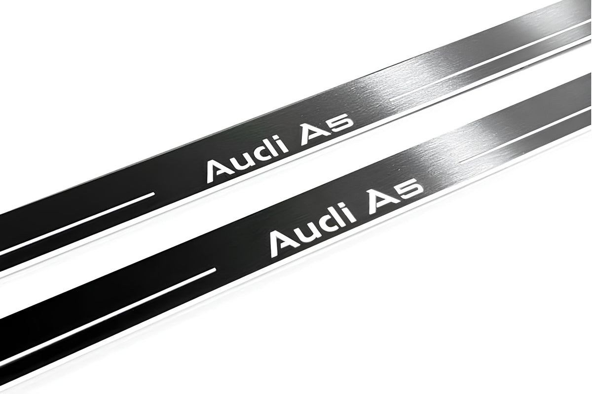 Audi A5 II 2016+ entry guards in stainless steel with Audi A5 logo