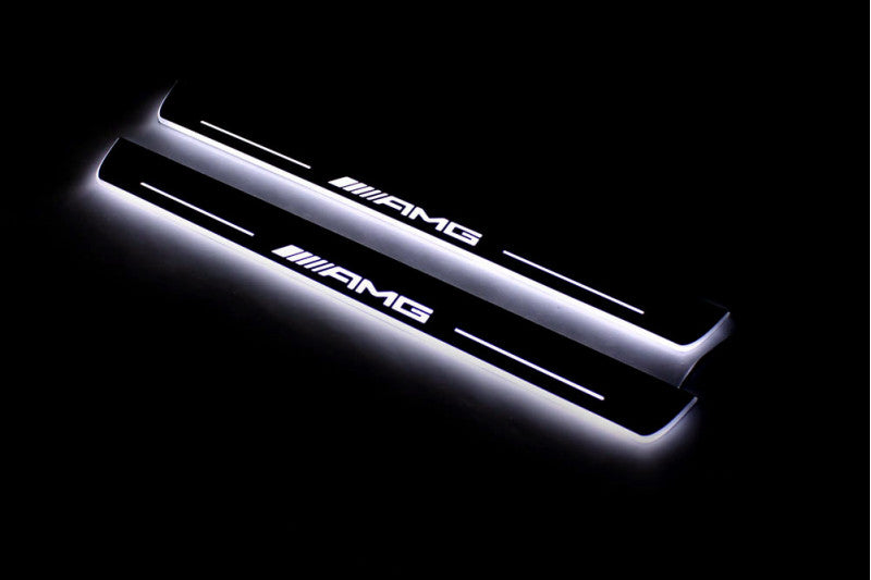 Mercedes GLS II X167 2019+ stainless steel LED door sill plates with AMG logo