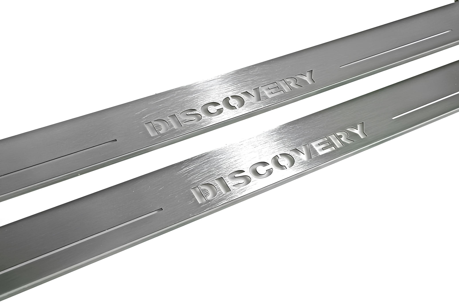 Land Rover Discovery III 2004+ LED door sill plates in stainless steel with Discovery logo