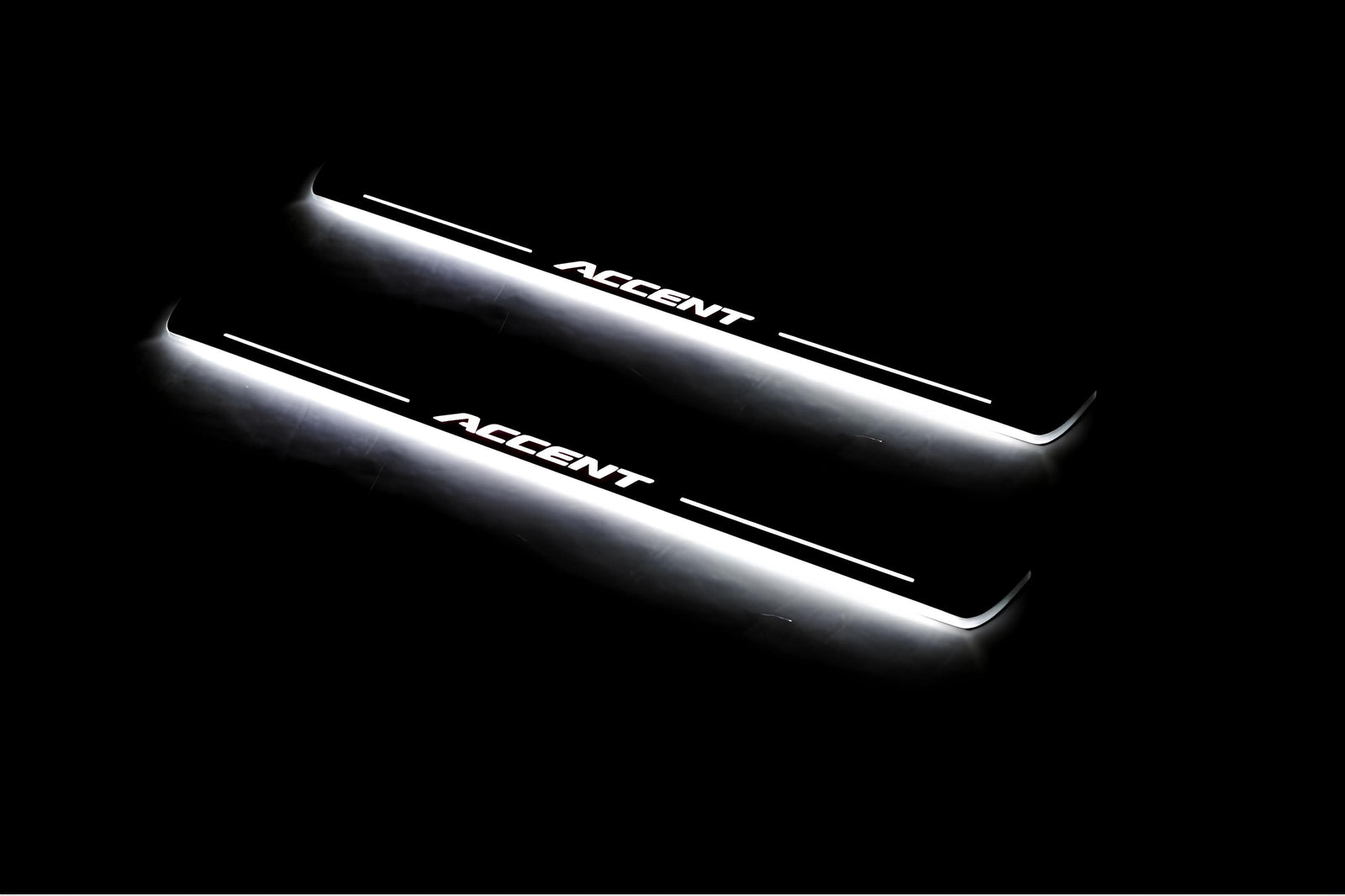 Hyundai Accent 2011+ LED door sill plates in stainless steel with Accent logo