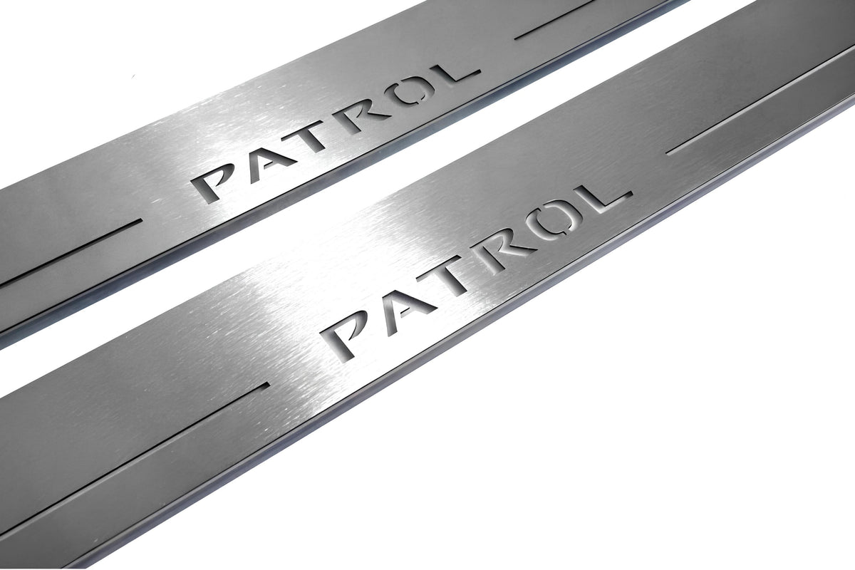 stainless steel LED door sill plates for Nissan Patrol Y62 2010+ with Patrol logo