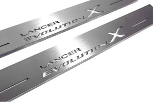 Illuminated LED Door Sill Tread Plates Mitsubishi Lancer Evolution X 2007-2016 With Lancer Evolution X Logo Mitsubishi Led Door Sills opdesign