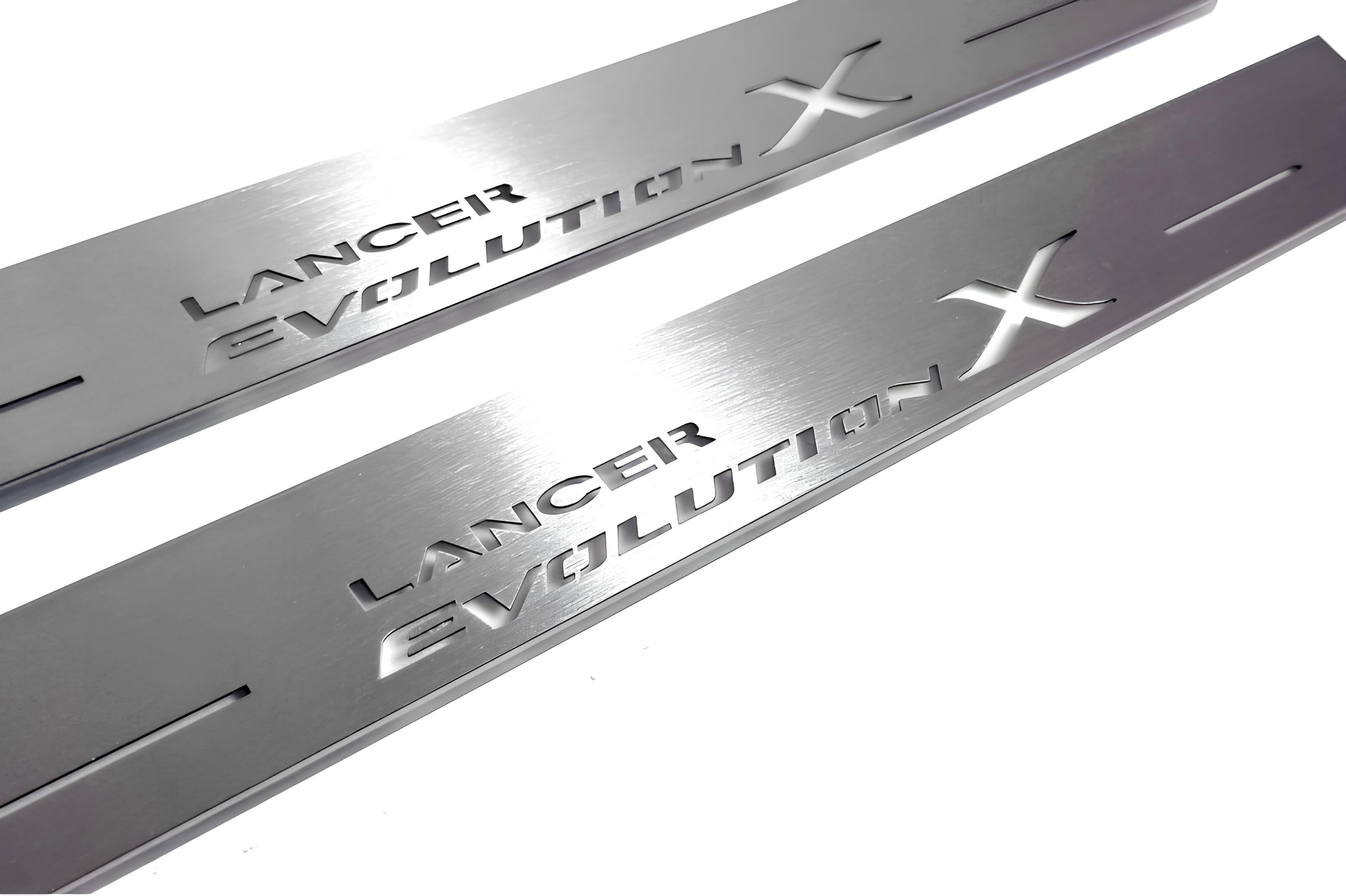 Illuminated LED Door Sill Tread Plates Mitsubishi Lancer Evolution X 2007-2016 With Lancer Evolution X Logo Mitsubishi Led Door Sills opdesign