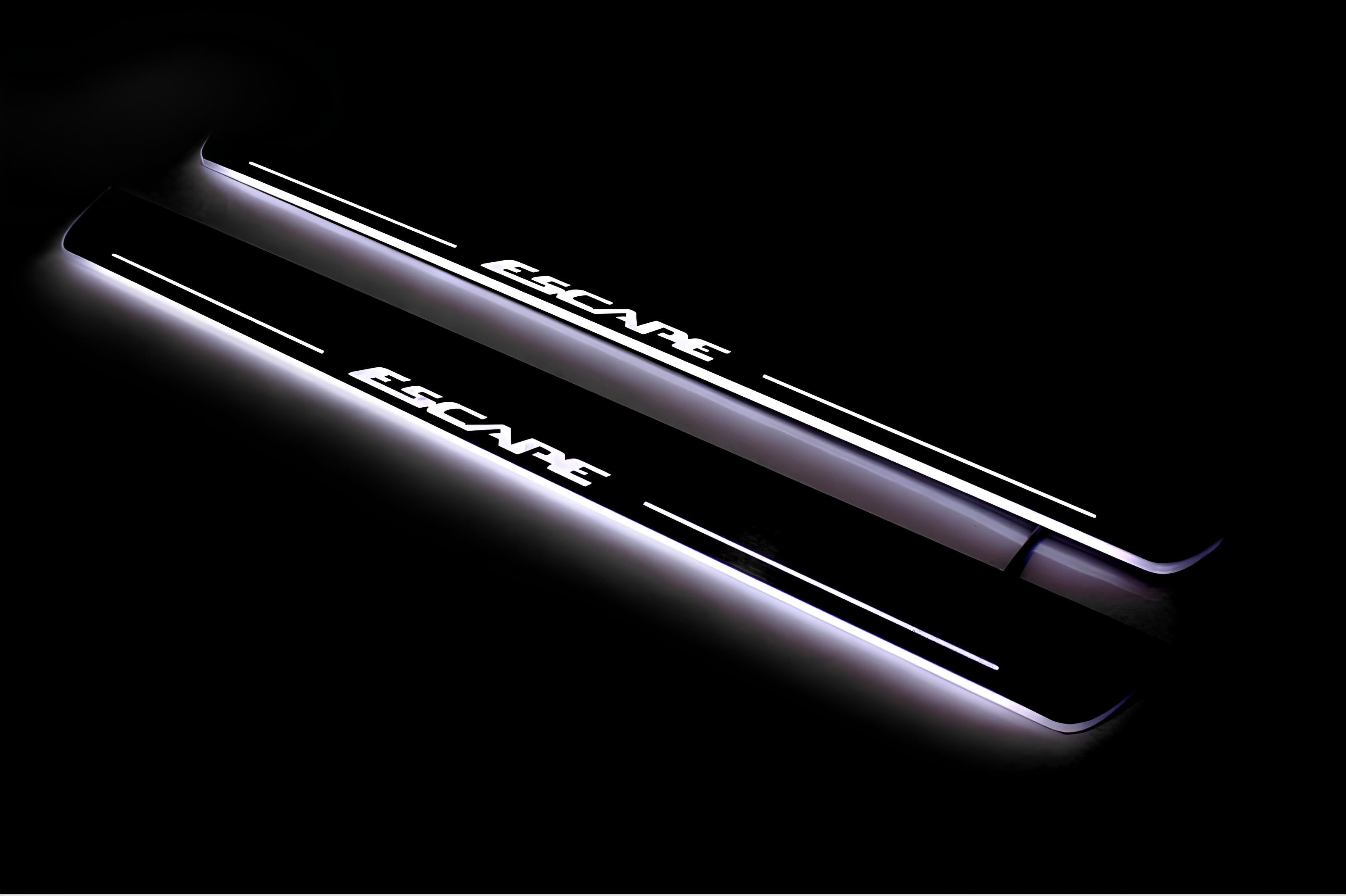 Illuminated LED Door Sill Tread Plates Ford Escape III 2013-2019 With Escape Logo Ford Led Door Sills opdesign