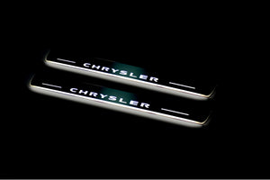 Illuminated LED Door Sill Tread Plates Chrysler 300C II 2011-2023 With Chrysler Logo Chrysler Led Door Sills opdesign