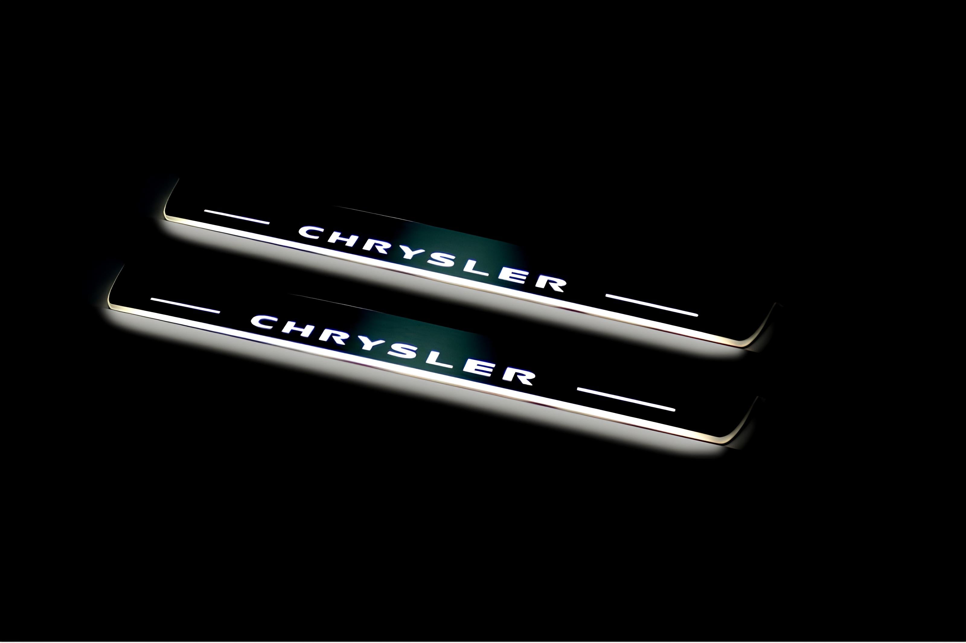 Illuminated LED Door Sill Tread Plates Chrysler 300C II 2011-2023 With Chrysler Logo Chrysler Led Door Sills opdesign