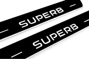 Skoda SuperB III 2015-2023 LED Door Sills Illuminated Scuff SuperB Logo Stainless Steel Entry Guards Door Sills opdesign