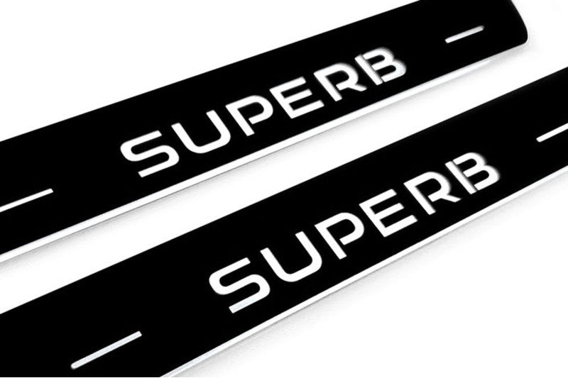 Skoda SuperB III 2015-2023 LED Door Sills Illuminated Scuff SuperB Logo Stainless Steel Entry Guards Door Sills opdesign