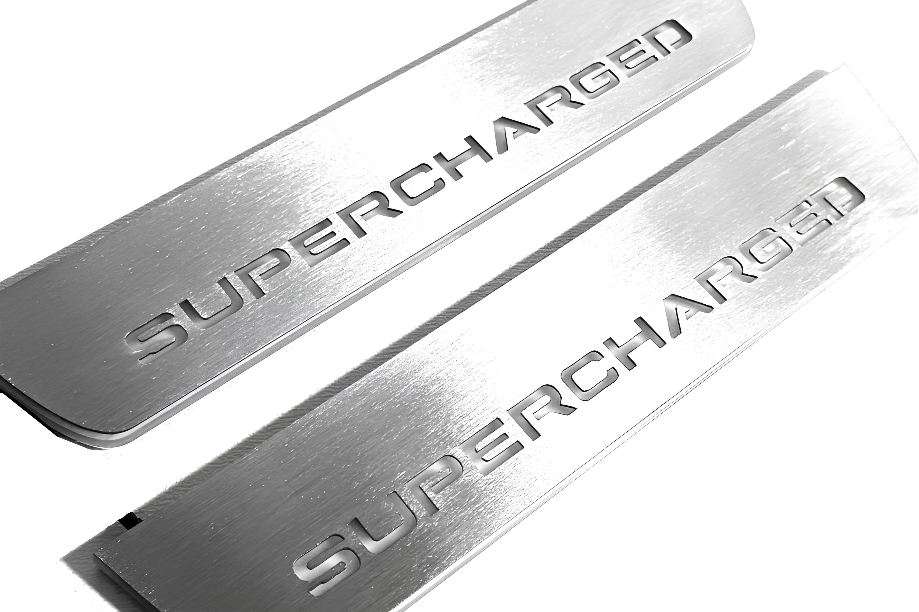 Illuminated LED Door Sill Tread Plates Range Rover III 2002-2012 With Supercharged Logo Range Rover Led Door Sills opdesign