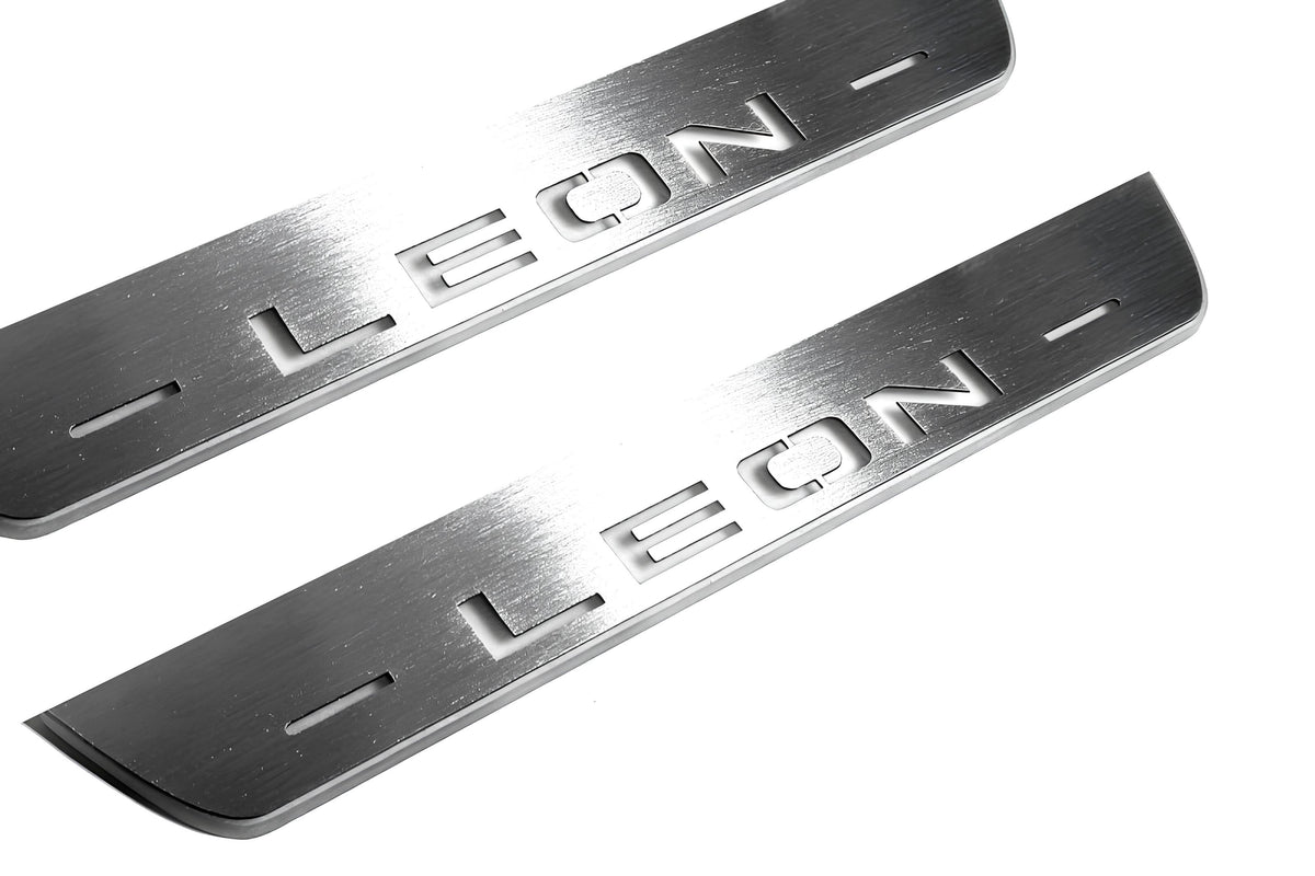 LED door sill plates Seat Leon III 2013+ stainless steel with Leon logo