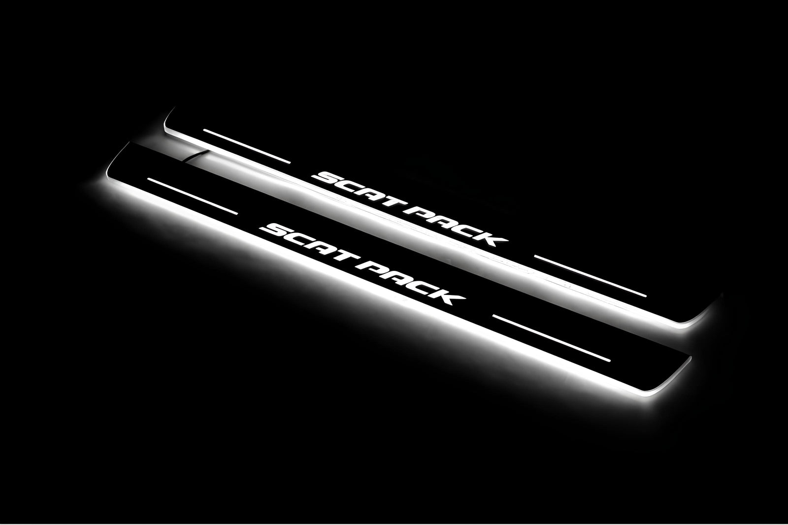 LED door sill plates Dodge Charger LD 2023+ stainless steel with Scat Pack logo