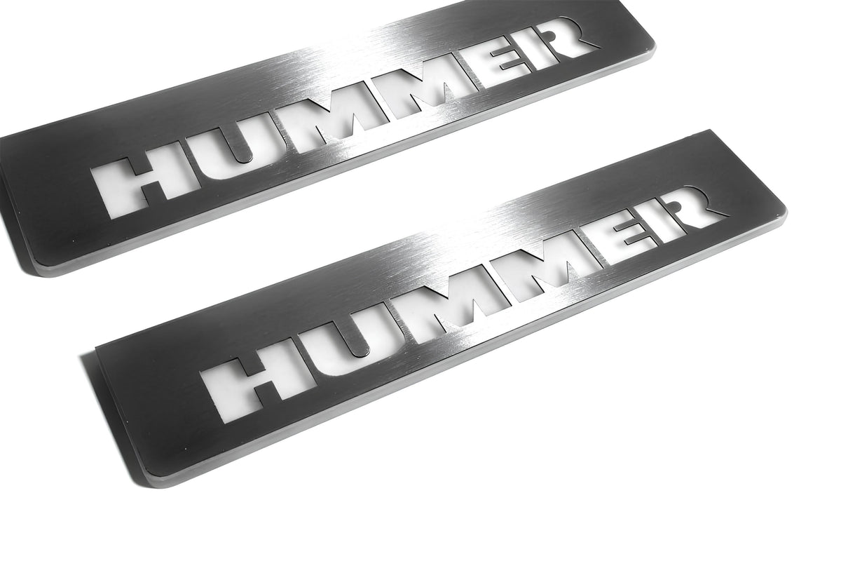 Hummer H2 2002+ LED door sill plates in stainless steel with Hummer logo