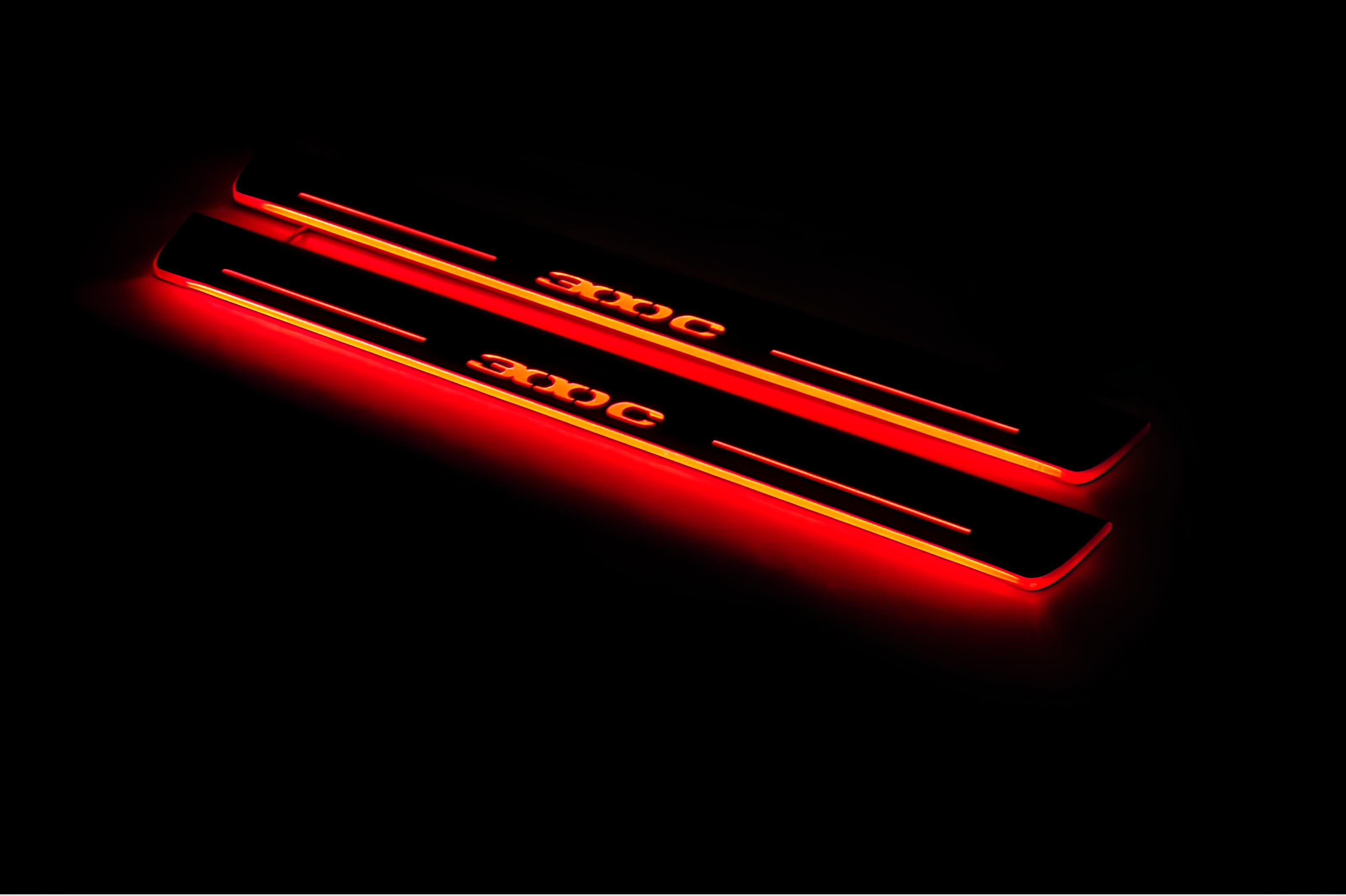 Illuminated LED Door Sill Tread Plates Chrysler 300C II 2011-2023 With 300C Logo Chrysler Led Door Sills opdesign