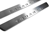 Volkswagen Touareg III 2018+ LED door sill plates in stainless steel with Touareg logo