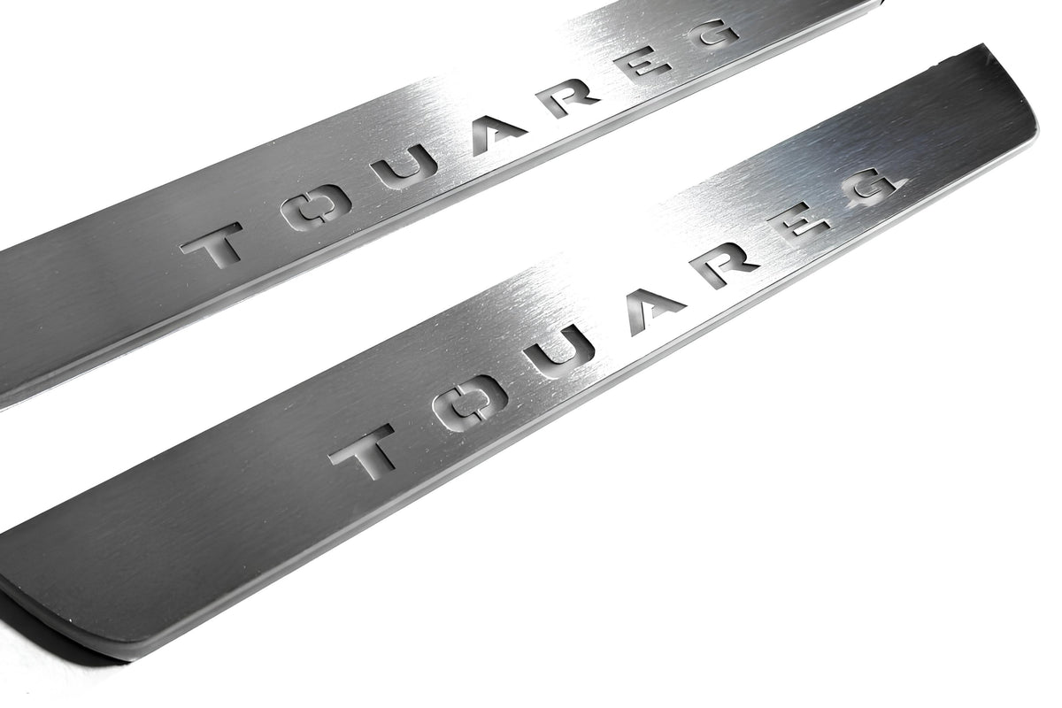 Volkswagen Touareg III 2018+ LED door sill plates in stainless steel with Touareg logo