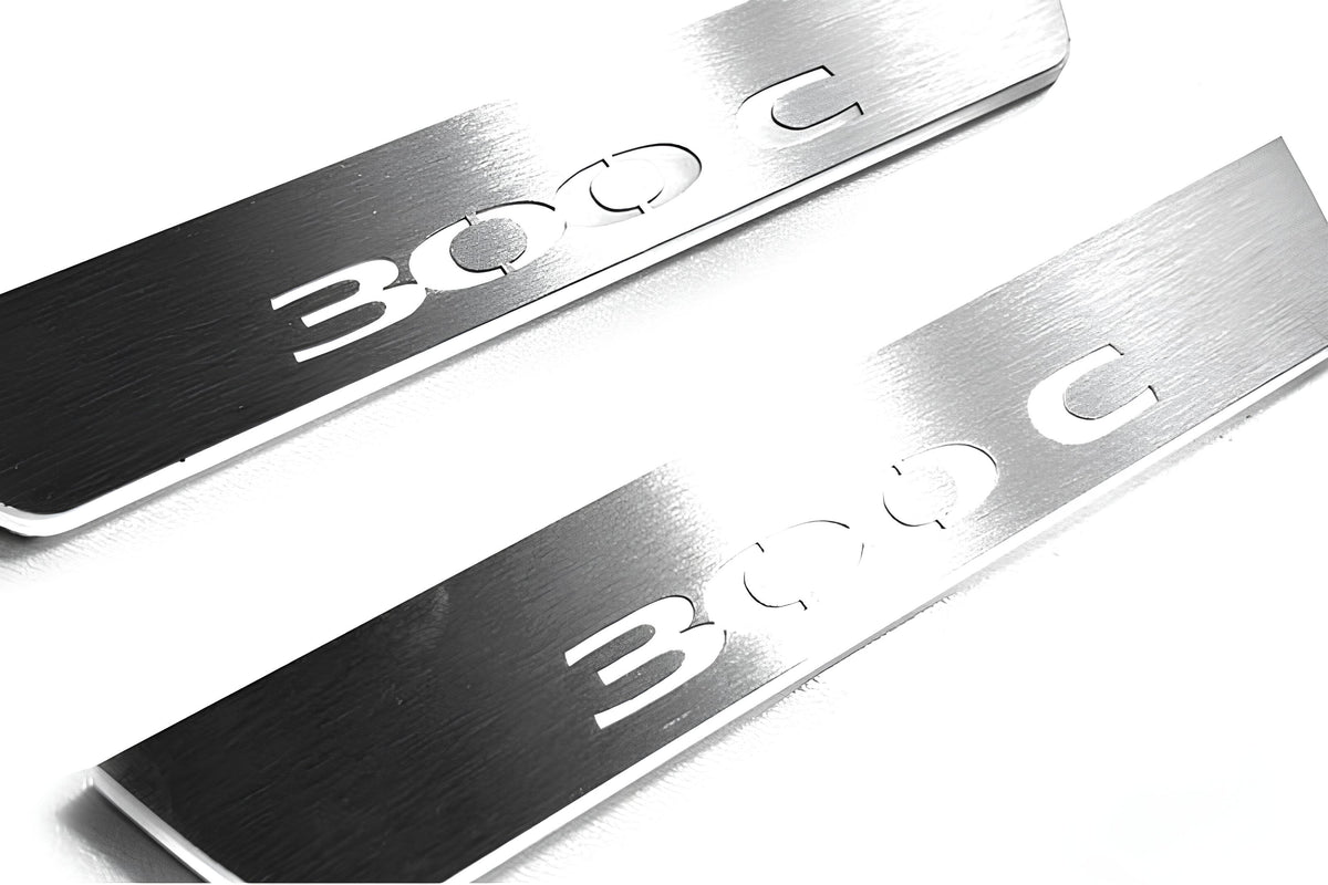 stainless steel LED door sill plates with Chrysler 300C I 2005+ with 300C logo