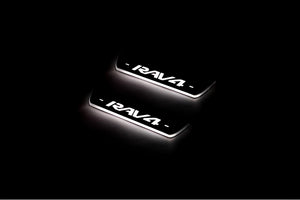 Illuminated LED Door Sill Tread Plates Toyota Rav4 IV 2013-2018 With Rav4 Logo Toyota Led Door Sills opdesign