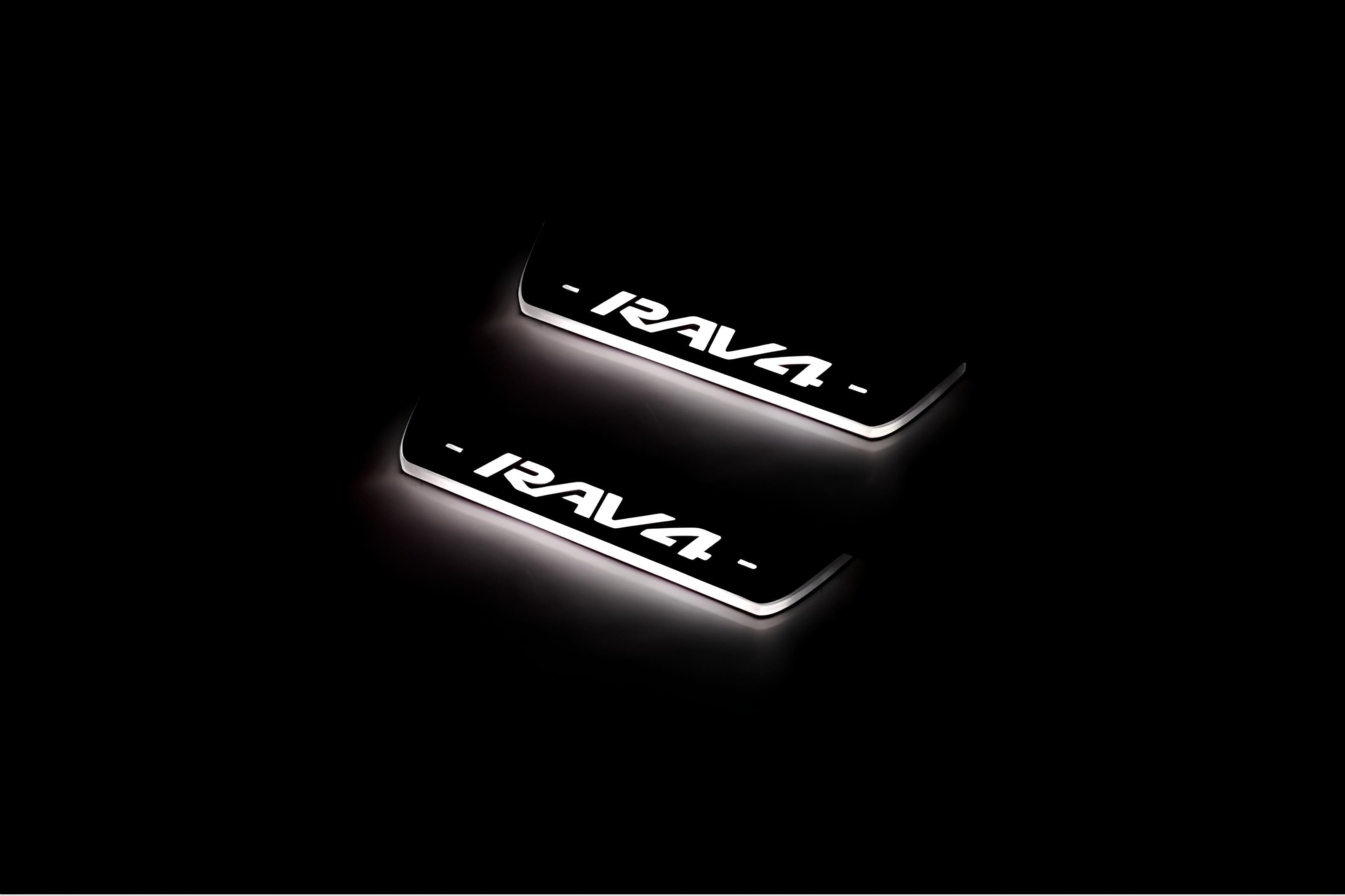 Illuminated LED Door Sill Tread Plates Toyota Rav4 IV 2013-2018 With Rav4 Logo Toyota Led Door Sills opdesign