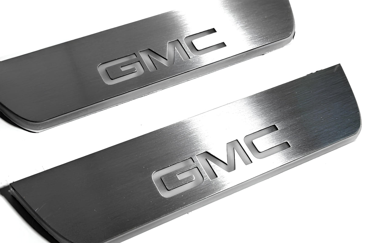 GMC Terrain II C1 2018+ stainless steel LED door sill plates with GMC DENALI logo