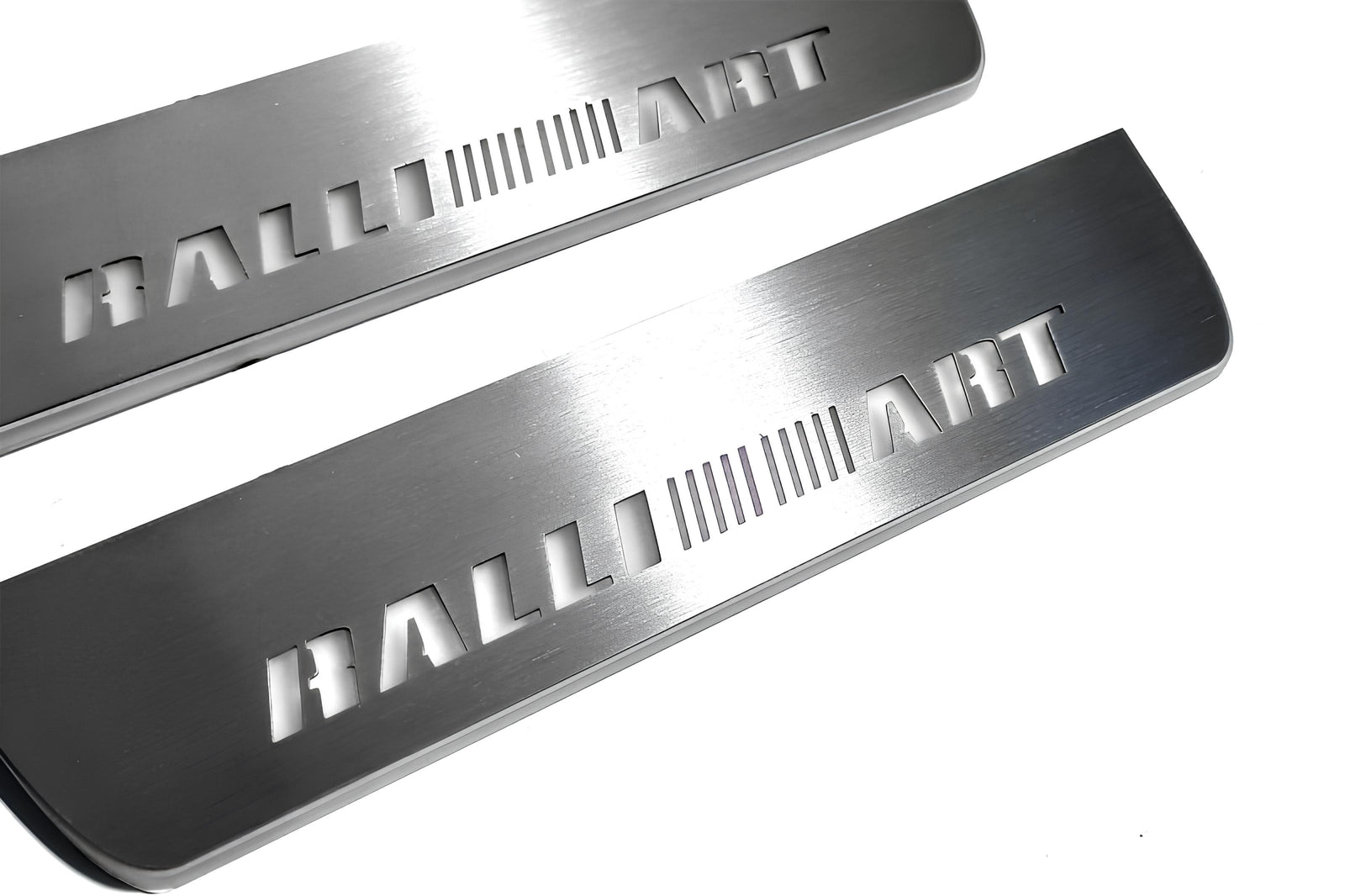 Mitsubishi Lancer X 2007+ stainless steel illuminated entry guards with RalliArt logo