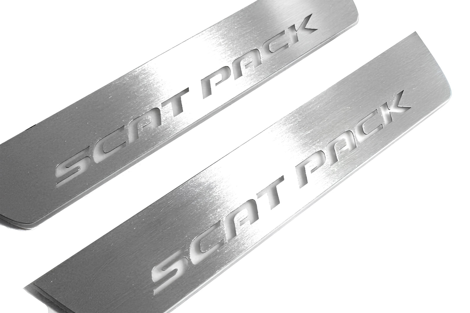 Dodge Charger LD 2011+ entry guards in stainless steel with Scat Pack logo